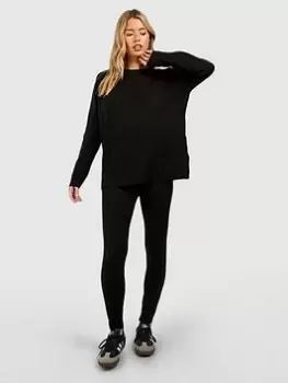 Boohoo Soft Knit Tracksuit Set - Black, Size L, Women