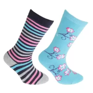 FLOSO Childrens/Kids Cotton Rich Welly Socks (2 Pairs) (6-8.5 Child UK) (Blue/Pink)