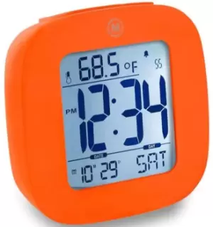Marathon Clock Compact Alarm Temperature & Date Orange