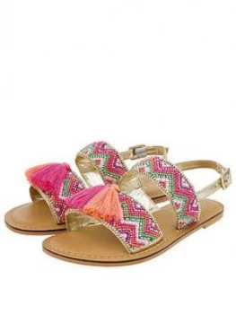 Accessorize Girls Chevron Beaded Tassel Sandals - Pink, Size 1 Older