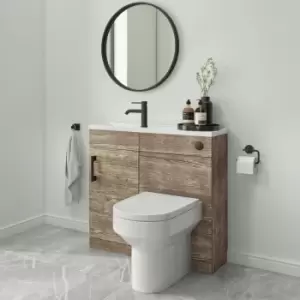 900mm Wood Effect Cloakroom Toilet and Sink Unit with Black Fittings - Ashford