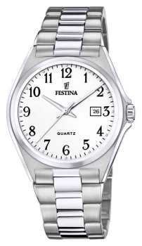 Festina F20552-1 Mens White Dial Steel Bracelet Wristwatch Colour - Silver Tone