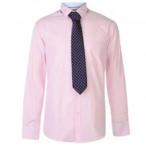 Pierre Cardin Long Sleeve Shirt Tie Set Mens - Pink/Navy Plain