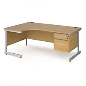 Dams International Left Hand Ergonomic Desk with Oak Coloured MFC Top and Silver Frame Cantilever Legs and 2 Lockable Drawer Pedestal Contract 25 1800