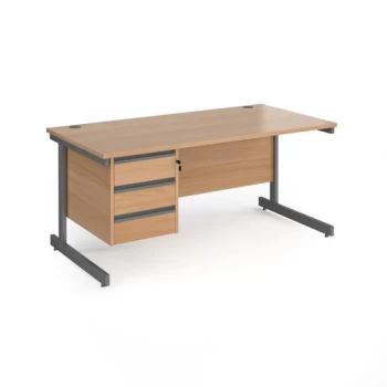 Office Desk Rectangular Desk 1600mm With Pedestal Beech Top With Graphite Frame 800mm Depth Contract 25 CC16S3-G-B