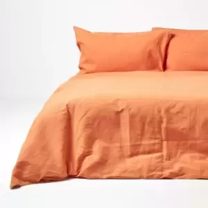 Burnt Orange Linen Duvet Cover Set, Super King - Orange - Orange - Homescapes