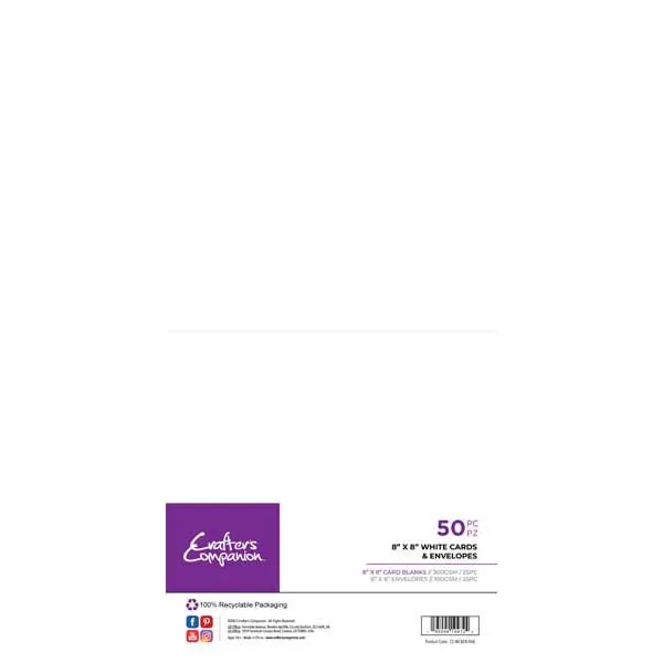 Crafter's Companion 8" x 8" Card Blanks & Envelopes White 300 GSM Pack of 25