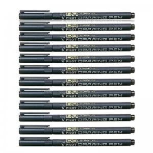 Pilot Black Drawing Pen 0.2 Tip (Pack of 12)