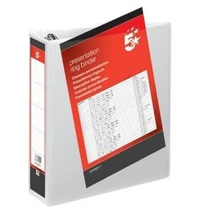 5 Star A4 Presentation Ring Binder PVC 4 D Ring 50mm White Pack of 10