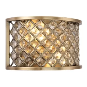 Hudson 2 Light Indoor Wall Light Antique Brass with Crystal, E14