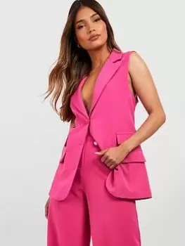 Boohoo Relaxed Fit Sleeveless Tailored Blazer - Hot Pink, Size 10, Women