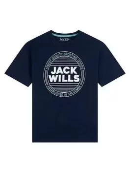 Jack Wills Boys Oversized Stamp Graphic Slub T-Shirt - Navy, Size 10-11 Years