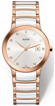 Rado Centrix SM Womens Quartz White Rose Gold Ceramic Watch