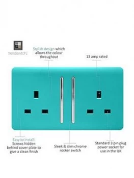Trendiswitch 2G 13A Switched Socket Bright Teal