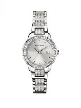 Accurist Silver Date Dial With Crystal Set Stainless Steel Bracelet Ladies Watch