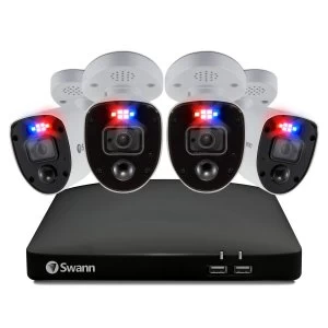 Swann CCTV System - 8 Channel 4K DVR wtih 4 x 4K Enforcer Analogue Bullet Cameras & 2TB HDD - works with Google Assistan