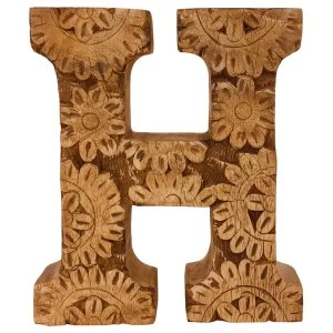 Letter H Hand Carved Wooden Flower