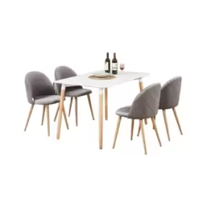 5 Pieces Life Interiors Lucia Dallas Dining Set - an Oak Rectangular Dining Table and Set of 4 Grey Dining Chairs - Grey