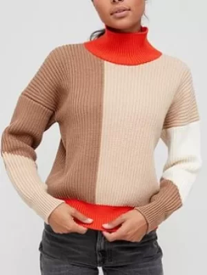 Hugo Boss Wool Colour Block Jumper Beige Multi Size L Women