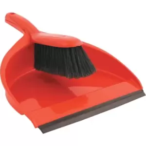 Plastic Dustpan & Stiff Brush Set Red