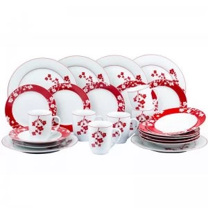 The Waterside 24pc Red and White Cherry Blossom Dinner Set