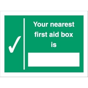 Stewart Superior SP075SAV Self Adhesive Vonyl Sign 200x150mm Your Nearest First Aid Box Is