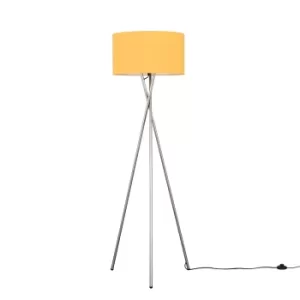 Camden Brushed Chrome Tripod Floor Lamp with XL Mustard Reni Shade