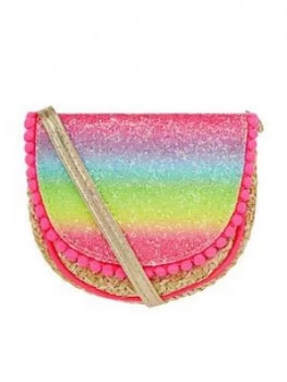Accessorize Girls Rainbow Glitter Faux Straw Cross Body Bag - Multi