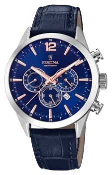 Festina F20542-4 Mens Chronograph Blue Leather Strap Wristwatch Colour - Silver Tone