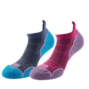 1000 Mile Womens/Ladies Run Ankle Socks (Pack of 2) (3 UK-5 UK) (Hot Pink/Lavender/Blue)
