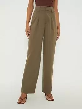 Dorothy Perkins Pleated Front Straight Leg Trouser - Khaki, Green, Size 10, Women