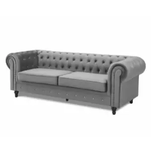 Chesterfield Grey Velvet Sofa 3s