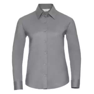 Russell Collection Ladies/Womens Long Sleeve Easy Care Oxford Shirt (M) (Silver)