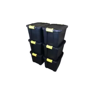 6 x 42L Heavy Duty Storage Tubs Sturdy, Lockable, Stackable and Nestable Design Storage Chests with Clips in Black
