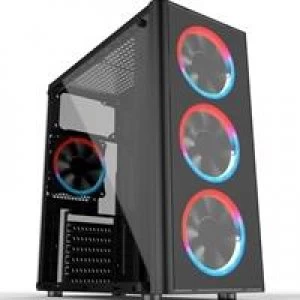 Cronus Metis Mid Tower 1 x USB 3.0 / 2 x USB 2.0 Tempered Glass Side Window Panel Black Case with RGB LED Fans & I/O Panel Control Button