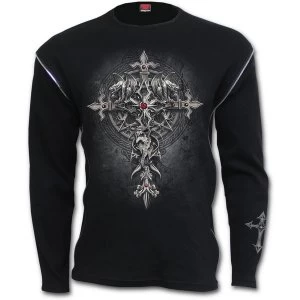 Custodian Mens Small Zip Side Ribbed Gothic Longsleeve T-Shirt - Black