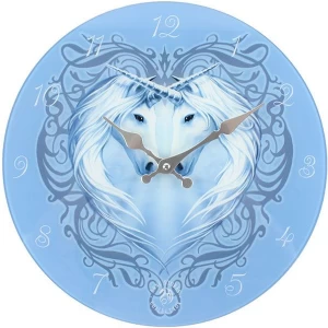 Unicorn Heart Glass Wall Clock by Anne Stokes