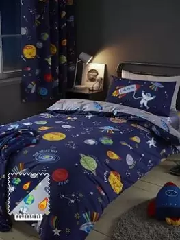 Catherine Lansfield Lost in Space Duvet Cover Set, Blue, Size Double