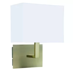 1 Light Indoor Wall Light Antique Brass with White Rectangular Shade, E27