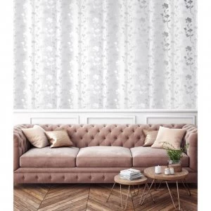 Sublime Grey and White Summertime Floral Wallpaper - One size