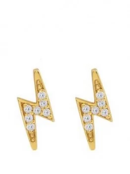 The Love Silver Collection 18Ct Gold Plated Silver Lightning Bolt Cubic Zirconia Stud Earrings
