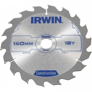 Irwin ATB Construction Circular Saw Blade 160mm 18T 20mm