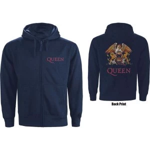 Queen - Classic Crest Mens XX-Large Zipped Hoodie - Navy Blue