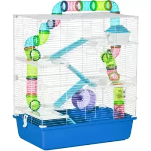 Hamster Cage w/ Water Bottle, Exercise Wheel, Tubes, Ramps - Blue - Pawhut