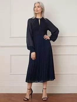 Wallis Lace Insert Pleated Midaxi Dress - Navy, Blue, Size 16, Women