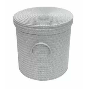 Strong Woven Round Lidded Laundry Storage Basket Bin Lined PVC Handle [Light Grey,Large 35 x 37 cm] [lrg]