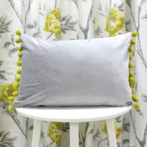 Riva Paoletti Fiesta Velvet Pom Pom Fringe Cushion Cover, Dove/Bamboo, 35 x 50 Cm