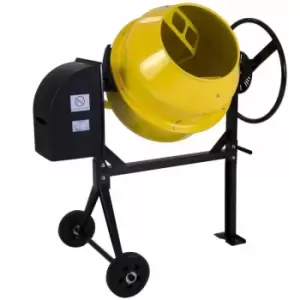 Charles Bentley 140L 230V 550W Portable Cement Concrete Mixer with Wheels - Yellow