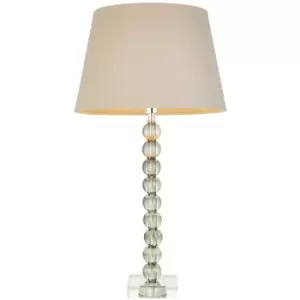 Adelie & Cici Base & Shade Table Lamp Grey Green Tinted Crystal Glass & Grey Fabric - Endon