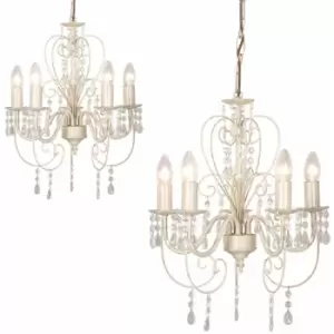 2 x Distressed White Shabby Chic 5 Way Chandeliers